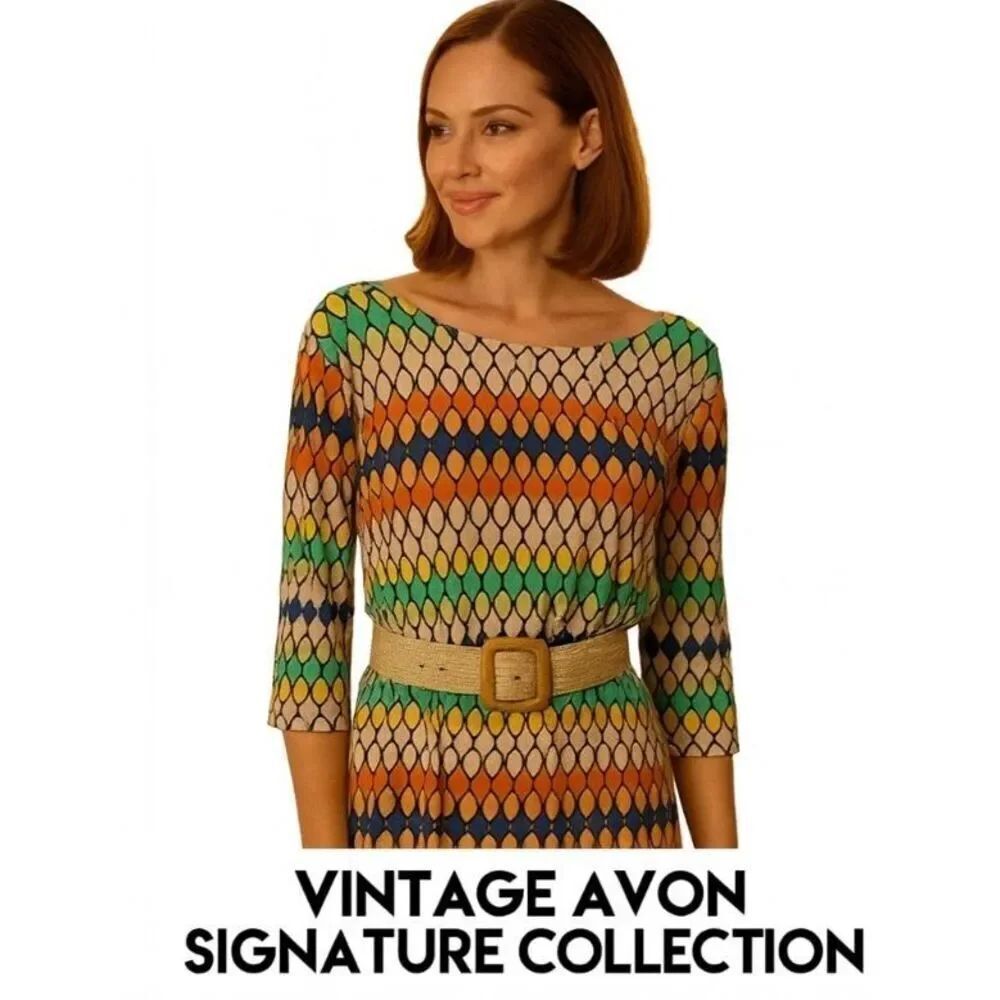 Signature Collection (Vintage Avon) Multi-Color Geometric Design Shift Dress Siz